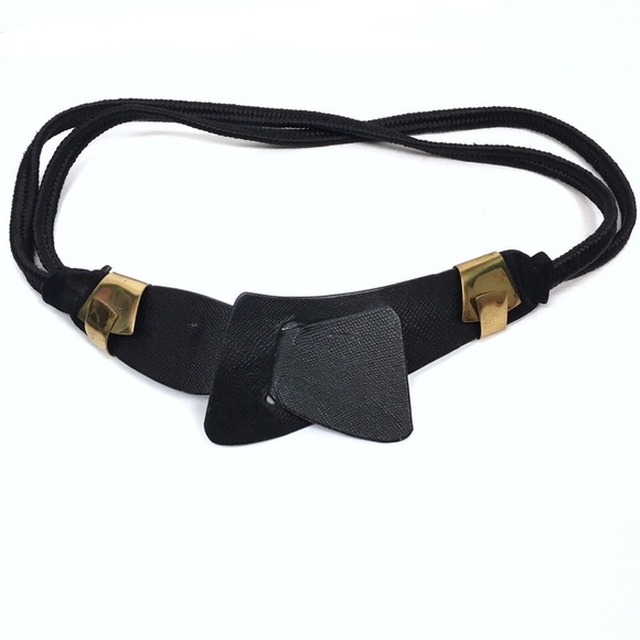 VINTAGE Leather Shop Belt Woven Cord 80s Vogue Avant-garde High Fashion Large main image 3